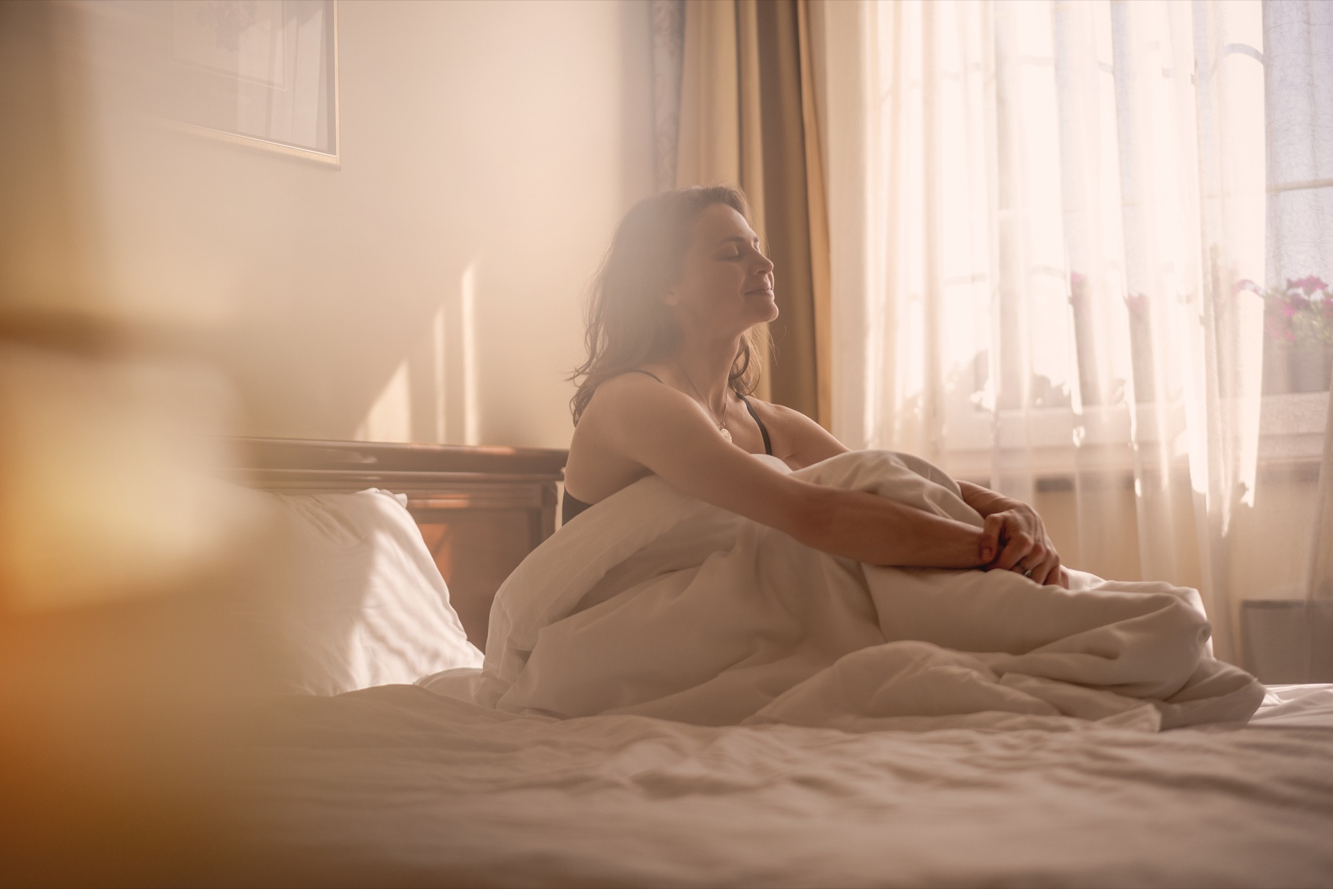 Lady waking peacefully